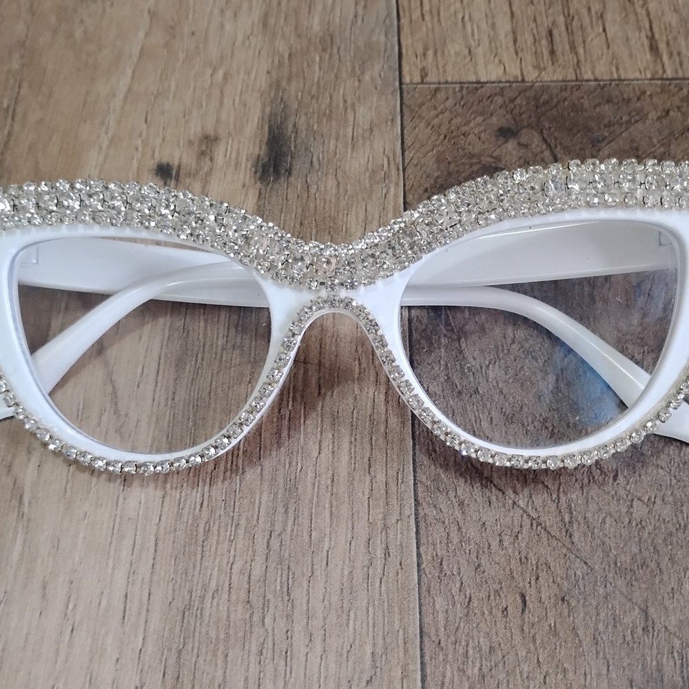 White and Silver Rhinestone Women's Fashion Glasses